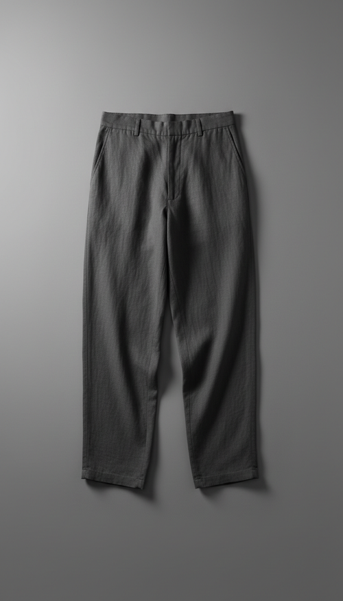 Graphite shadow loose-fit linen pants, Default: 3/4 angle on body form or model, garments arranged to highlight layering...
